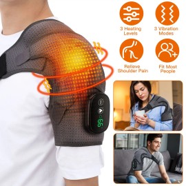 Cordless Rechargeable Shoulder Heating Pad Wrap 3-Level Heating & Vibrating Massager Supports Neck & Shoulder BraceColor: Grey Color