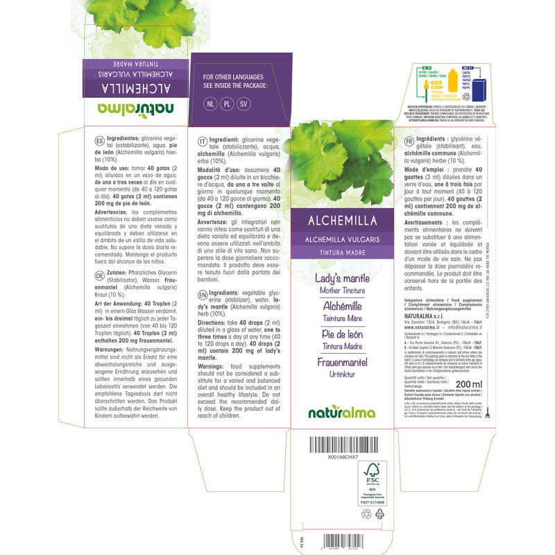 Lady's Mantle (Alchemilla vulgaris) herb Alcohol-Free Mother Tincture Naturalma -