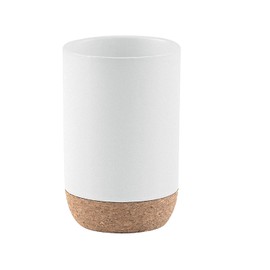 GEDY G-Canberra Portaspazzolini da Bagno, Misure e Peso: 10,5X7X7 CM & 0,254 kg, Porta dentifricio e spazzolino in Ceramica e Sughero, Finitura Bianca, Design R&S Gedy, 2 Anni di Garanzia