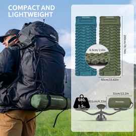 Naturehike FC01 Widen & Extended Sleeping Pad, Inflatable Air Mattress, Ultralight Sleeping Pad (200 * 60cm, Single-Green)