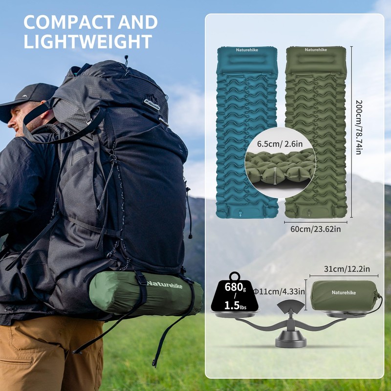 Naturehike FC01 Widen & Extended Sleeping Pad, Inflatable Air Mattress,
