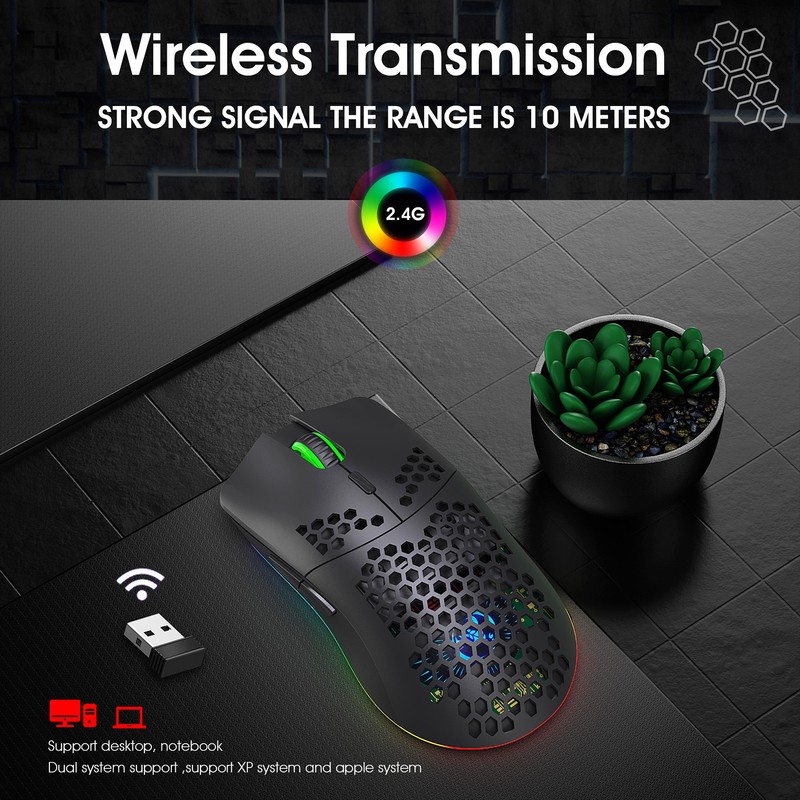 HXSJ T66 RGB 2.4G Wireless Gaming Mouse RGB Lighting Charging