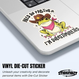 (3Pcs) Hold On Partner I'm Overstimulated Sticker Cowboy Frog Funny Introvert Meme Waterproof Vinyl Sticker Laptop, Water Bottles, Phone, Kindle Merchandise Decor Decal Gifts for Her Him 3 Inches