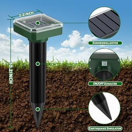 Mole Repellent Solar Powered 10 Pack,Ultrasonic Gopher & Snake Deterrent Spikes, IP44 Waterproof Vole Groundhog Chipmunk Repeller, Outdoor Sonic Stakes for Lawn Garden Yard & Farm Protection