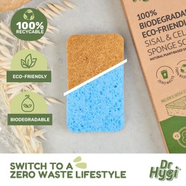 DR HYGI Scrubbing sponges, natural sisal and cellulose washing sponge, 100% biodegradable, no loss bathroom, kitchen and washing up sponges in 4 fun colours (pack of 4 eco sponges in set)