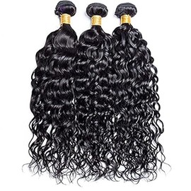 Tuheerst Water Wave Human Hair Bundles Natural Black Human Hair Extensions Real Hair Wefts Bundles 3 Bundles Double Weft Remy Hair for Woman 32 Inches