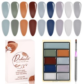 DUKASOU Solid Gel Nail Polish Set, Glaze 9 Colors Gel Polish Manicure Palette Set Orange Glitter Skin Tiny Solid Cream Nail Gel Polish for Salon DIY with Pro Nail Brush
