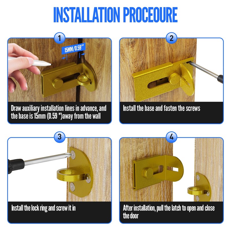 Sliding Door Lock, 90 Degree Door Hasp Latch Lock, Stainless