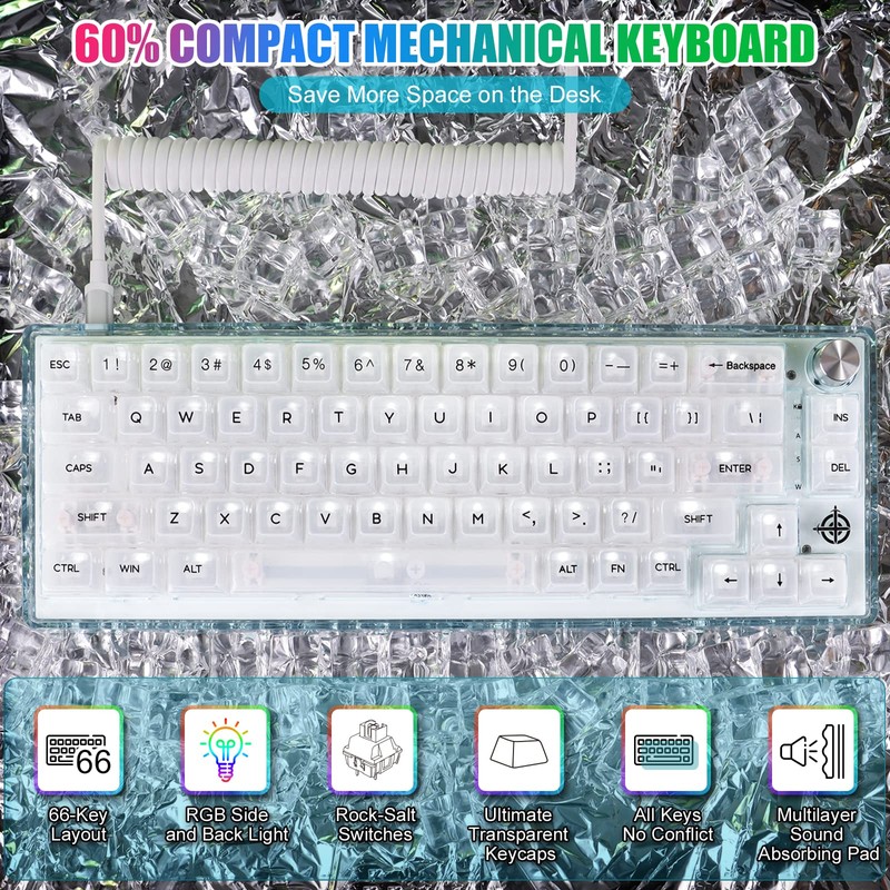 MAGIC-REFINER MK31 60% Wired Hot Swappable Mechanical Keyboard with Transparent