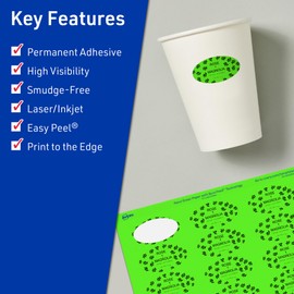 Avery Printable Oval Labels with Sure Feed Technology, 1" x 2", Neon Green Labels, Print-to-The-Edge, Laser/Inkjet, 960 Total, Great for Soap Labels and Candle Labels