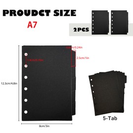 DY.2ten A7 Binder Dividers for 6-Holes Ring Binder, 1/5 Cut Tabs, Pack of 2 Sets (10pcsTotal), Sturdy Black Paper, for School Office Home
