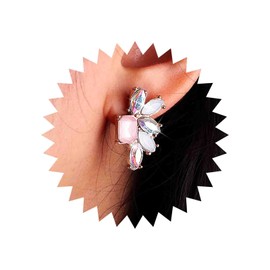 TseenYi Pink Crystal Cluster Stud Earrings Boho Rainbow Gemstone Earrings Rhinestone Pink Cluster Earring Vintage Colourful Crystal Earrings Jewellery for Women and Girls, Crystal