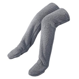 FakeFace Women's Plush Knee Socks Slippers Overknee Socks Sleeping Socks Winter Warm Fleece Overknee Stockings Long Leg Warmer Socks Slipper House Socks Floor Socks Cuddly Socks for Autumn Winter,