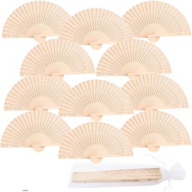 iZoeL Pack of 24 Hand Fans, Wooden Fans, Wedding Paper Fans, Pocket Fans, Folding Fans, Guest Gift for Wedding, Summer Party, with Bag (Retro Wood)
