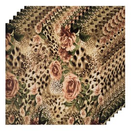 Animal Tiger Leopard Print Flower Cloth Napkins Set of 6, Dinner Napkins 20x20 Inches Washable Reusable Polyester Table Napkins for Parties, Weddings and Dinners