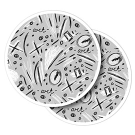 Vinyl Round Stickers (Set of 2) 10cm - BW - Modern Art Pink Doodles Scribbles for Laptops, Tablets, Luggage, Scrap Booking, Fridges #43011