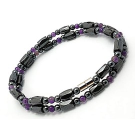 [Access-⇒Natural Stone⇒Necklace] 17.7, 19.7, 21.7 inches (45, 50, 55 cm), Stylish, Enchanting Sparkle, Magnetic Necklace, Hematite x Amethyst, Anklet, Breathable(tc03-pu), Gemstone, Hematite Amethyst (Purple Crystal)