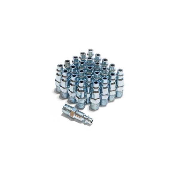 Primefit IP1414MS-B25-P (25 Pack) Industrial Style Air Quick Connect Plugs/Nipples Steel 1/4" x 1/4" Male Npt