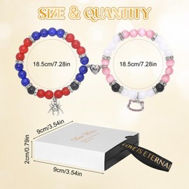 VINEST 1 Pair Heart-Shaped Magnetic Matching Bracelets, Elastic Cat Bracelet, Beads Long Distance Bracelet with Hanging Box, Long Distance Bracelet for Couples and Best Friend