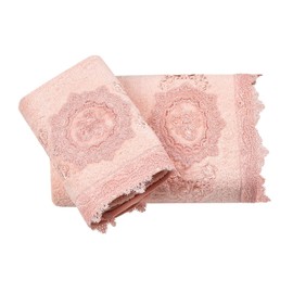 CONCETTI DI LUSSO Turkish Bamboo/Guipure Embroidered Luxury Towels-Set of 2 in Gift Box. (Olyum)