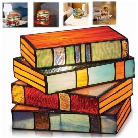 Unbranded Desk Lamps Small Book Lamp Vintage Resin Stained Stacked Books Lamp Nightlight