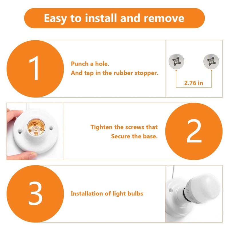  15ft Light Bulb Socket with Cord,E26/ E27 Lamp Base