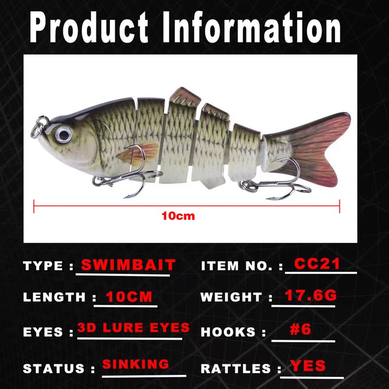 Fishing Lures for Bass Trout 6-segment Hard Body Lures with