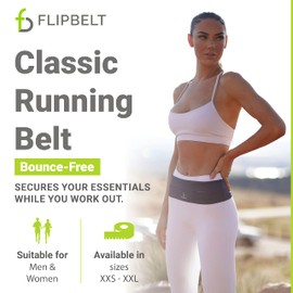 FlipBelt Classic Running Belt, Running Fanny Pack for Women and Men, Non Chafing Waist Band Pack for Phone, Moisture Wicking Storage Belt, USA Company