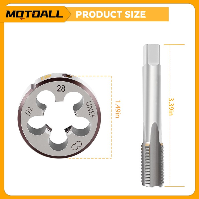 MOTOALL 1/2-28 TPI Tap and Die Set HSS 1/2" x