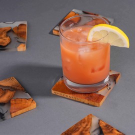 Avocrafts Wooden Coasters Set, Modern Coasters with Holder, Cedar Wood