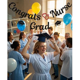 Congrats Nurse Grad Banner,Future Nurse,Class of 2025 Nursing School Graduation Party Supplies Black Glitter