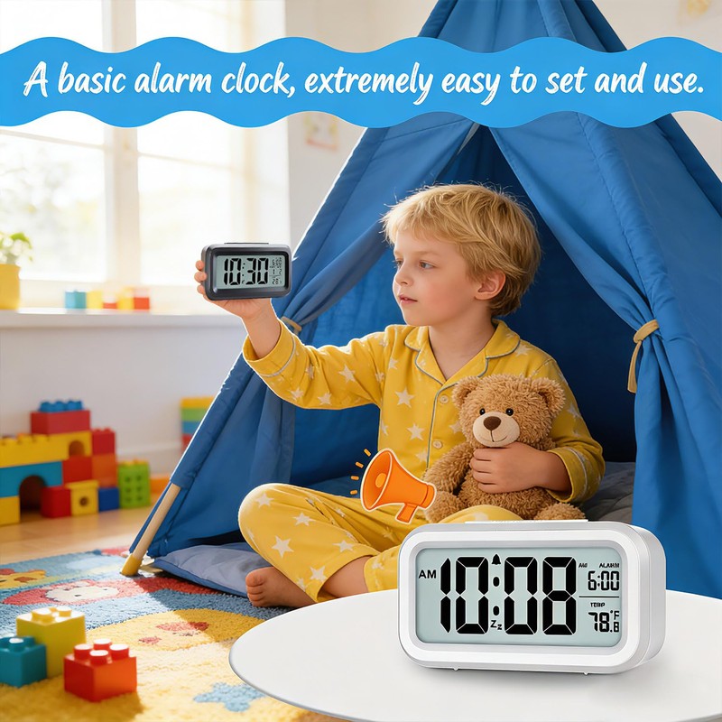 Lesipee Digital Alarm Clock for Bedroom, Desk Clock Battery Operated,