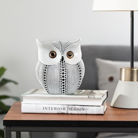 Torre & Tagus 6" Tall Dotted Horned Owl Figurine for Home Decor - Tabletop White Bird Decor for Home Decoration with Polka Dots - Bird Sculpture for Table Decor - (Debossed Horned Owl, White)