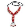 Avalaya Red Wood Bead with Sea Shell Element Tassel Black
