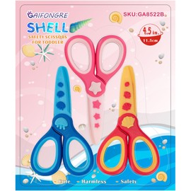 Toddler Safety Craft Scissors, 4.5-inch Pre-School Blunt Tip Plastic Training for Kids Ages 2-8, 3-Pack with 3 Colors - Art Craft Classroom Supplies