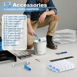LAANPOLE Paint Roller Kit, 25 Piece Paint Supplies, 9"4" Paint Rollers, Paint Brushes for Walls, Microfiber Roller Covers for Professional Painting