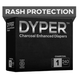 DYPER - Charcoal Enhanced Day & Overnight Disposable Baby Diapers - Made with Plant-Based* & Honest Ingredients, Hypoallergenic for Sensitive Skin - Size 1, (240 Count)