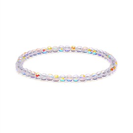 HANGINTHERE Aurora Crystal Stretch Bracelet - Elastic Design,7 in/18 cm,0.1 oz/5 g with 4 mm Clear Round Crystals Velvet Pouch Included