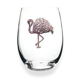 THE QUEENS' JEWELS – Flamingo Stemless Wine Glass, 21 oz. – Eye-Catching Sparkling Jewels – Hand-Decorated Glassware – Not Painted – Dazzling and Unique