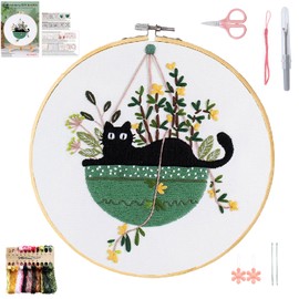 Yixhua Cat Embroidery Kit for Beginners,Cross Stitch Kit Adult with Pattern Starter Hand Embroidery with Instructions Arts and Crafts for Adult Learn to Embroider DIY Kits-C