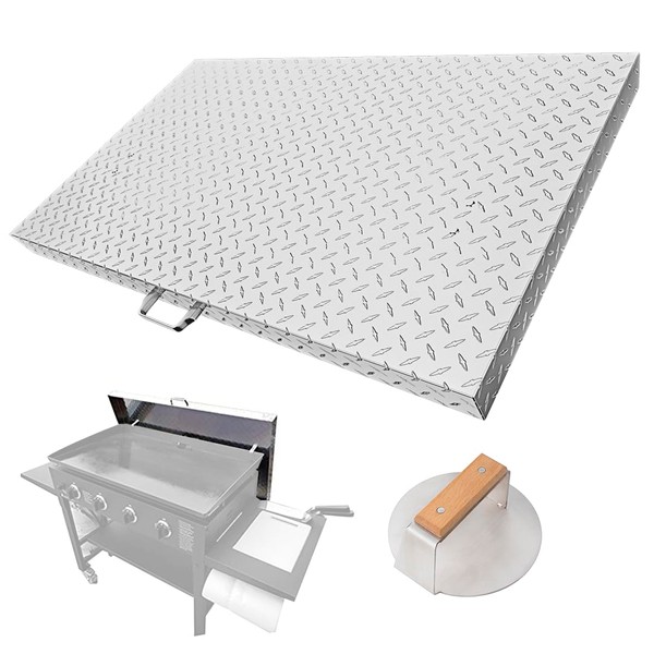 PREMIUM HOME Griddle Cover 36 Inch: for Blackstone Griddle | BONUS Meat Press | Blackstone Griddle Cover Accessories | Flat Top Griddle/Grill Cover | Use as Tabletop | Diamond Plate Aluminum
