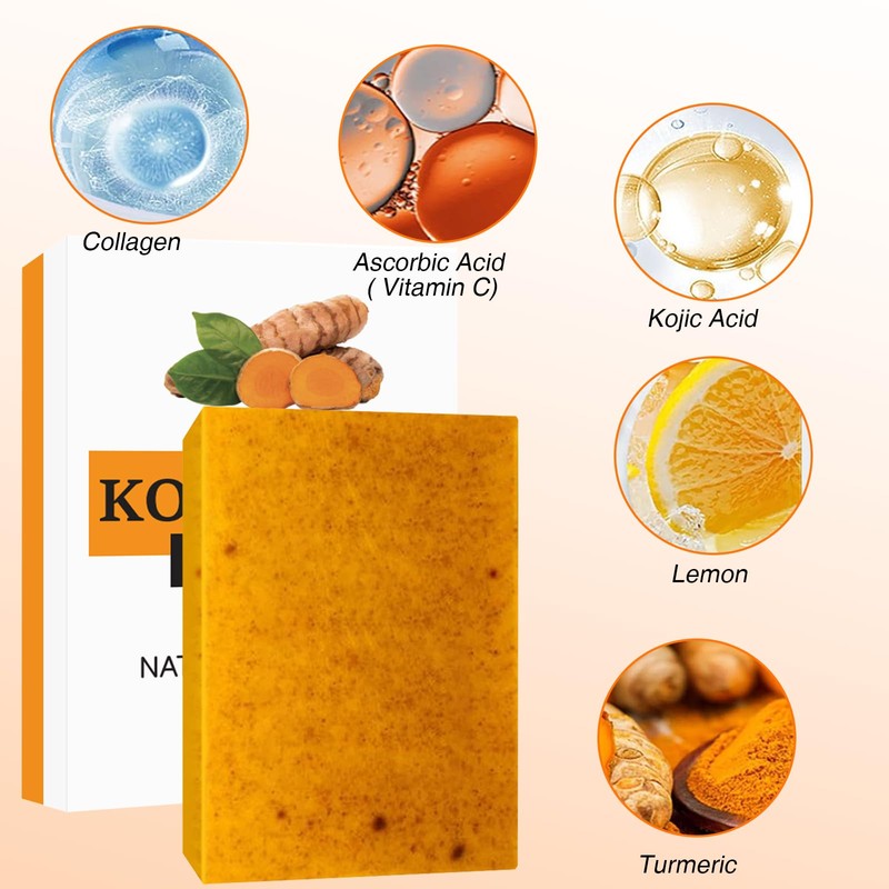 Asheyya 3 Pcs Kojic Acid Soap, Handmade Organic Lemon Turmeric