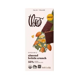 Theo Chocolate Almond Brittle Crunch Organic Dark Chocolate Bar, 55% Cacao, 6 Pack | Vegan, Fair Trade