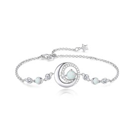 FANCIME Opal Bracelet October Birthstone Bracelets for Women Sterling Silver Moon and Star Rainbow Gemstone Jewelry Birthday Graduation Christmas Gifts for Her Mom