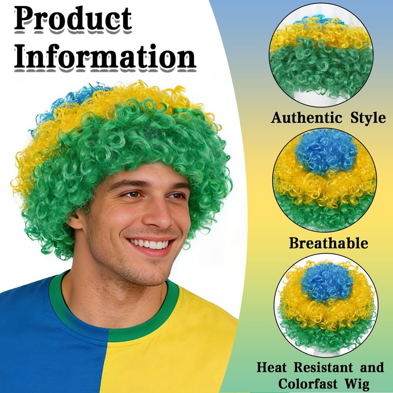 JoneTing 2026 Green Yellow and Blue Wig for Men Short