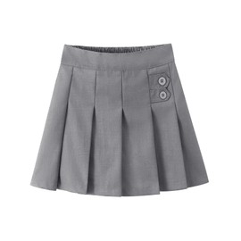 Noomelfish Girls Button Pleated Scooter Skirt School Uniform Skort, Grey, Size 11-12 Years
