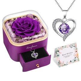 DEEMEI Eternal Real Rose Gift Box Preserved Forever Flower with Necklace for Mom Wife GirlFriend Romantic to Birthday Valentine's Day Anniversary - Color: Pink