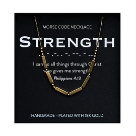 Philippians 4:13 Christian Morse Code Necklace for Her | 18K Gold Plated Chunky Morse Code Necklace for Women | Women’s Religious Minimalist Gold Beaded Necklace with Inspirational Bible Verse