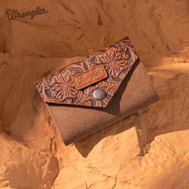 × Wrangler Mini Card Case Wallet for Men Women Business Card Holder Leather Front Pocket Embossed Social Security Card Protector, Brown