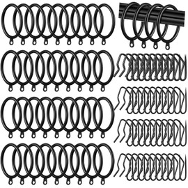 DoubleFill 40 Pieces 2 Inch Inner Diameter Metal Curtain Rings with Eyelets Drapery Rod Rings Decorative Compatible with up to 1 1/2" Drapery Rod(Black)